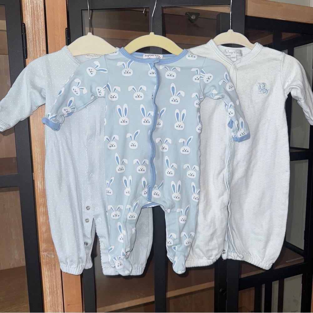 Baby Blue Bunny Print One-Piece Romper - Soft Cotton